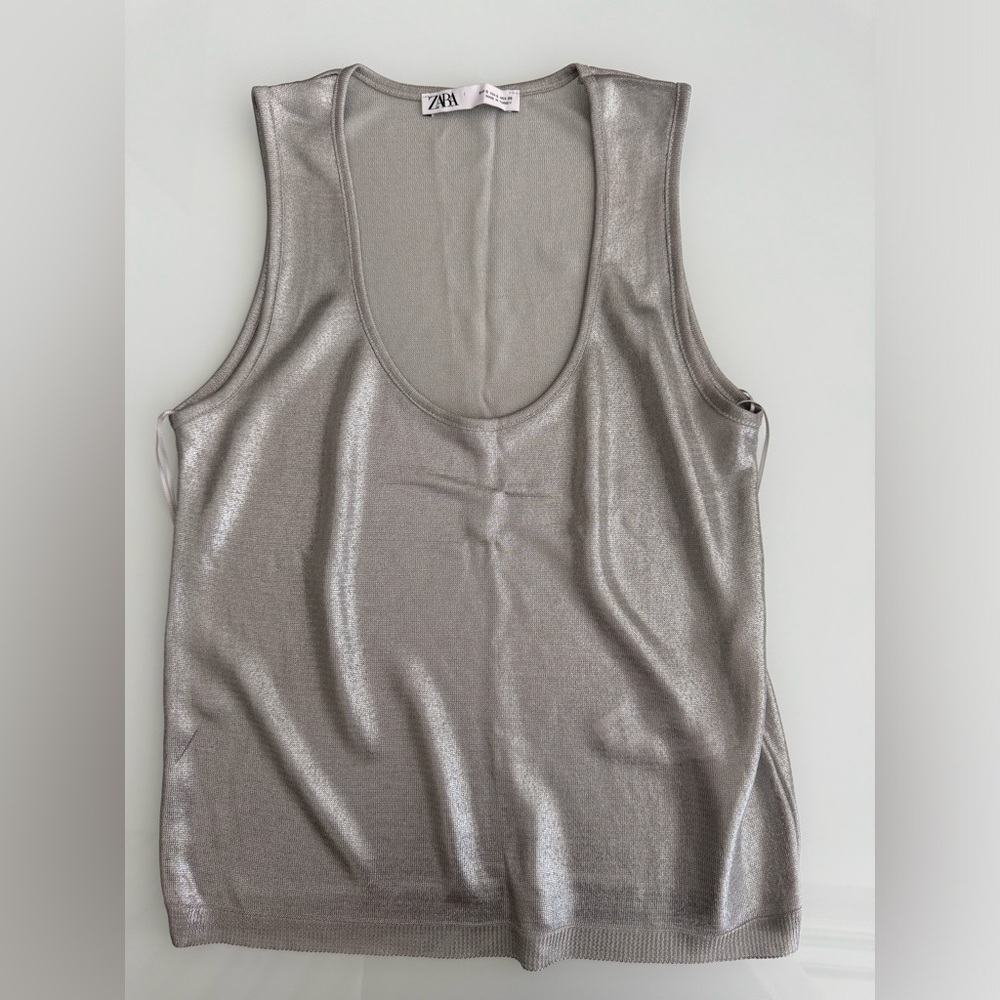 NEW! Zara Silver Fitted Sleeveless Tank Top